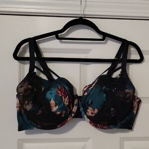Cacique Black and Teal Floral Bra